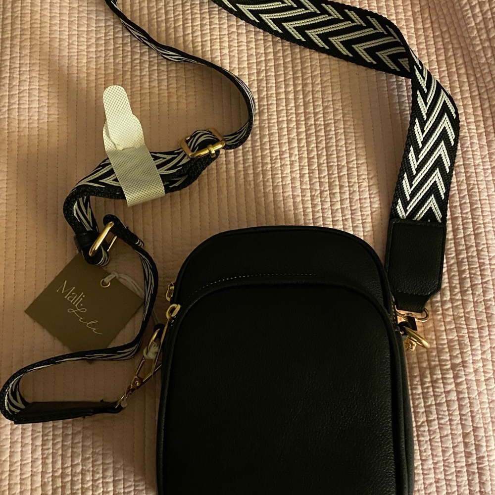 Mali + Lili Black Crossbody Bag with Chevron Strap